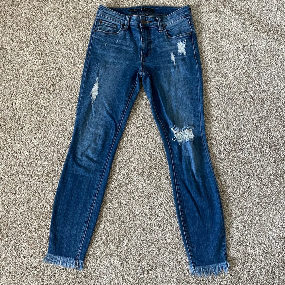 STS Blue Emma Ankle Skinny jeans blue mid rise fray hem denim women’s size 24